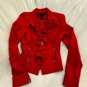 WHBM vibrant red ruffle zip jacket
